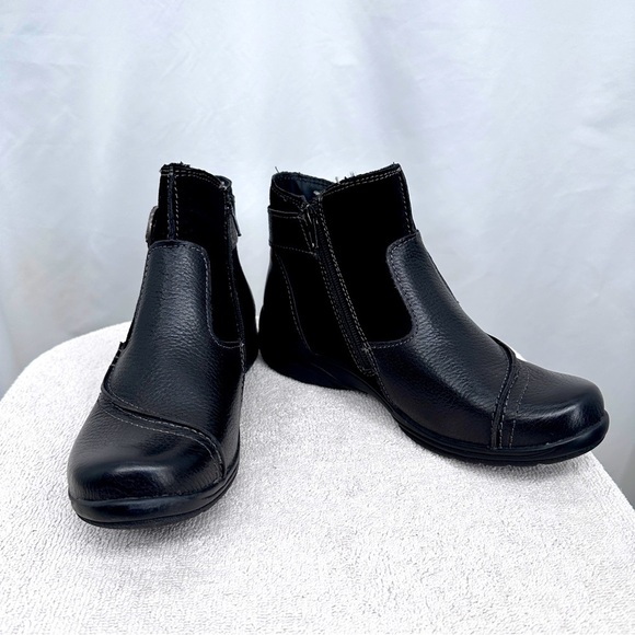 Earth Origins Dayton Leather Ankle Boots 8M Black Buckle Zip Closure NEW - Picture 1 of 11